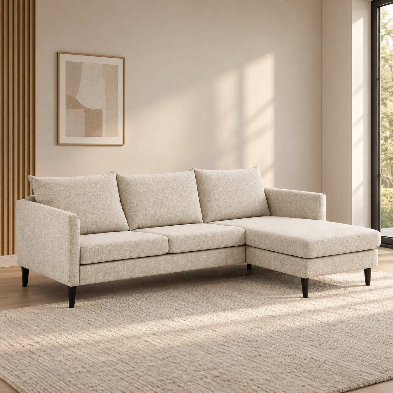 Kleines L-Sofa in Creme und Schwarz - Bentema