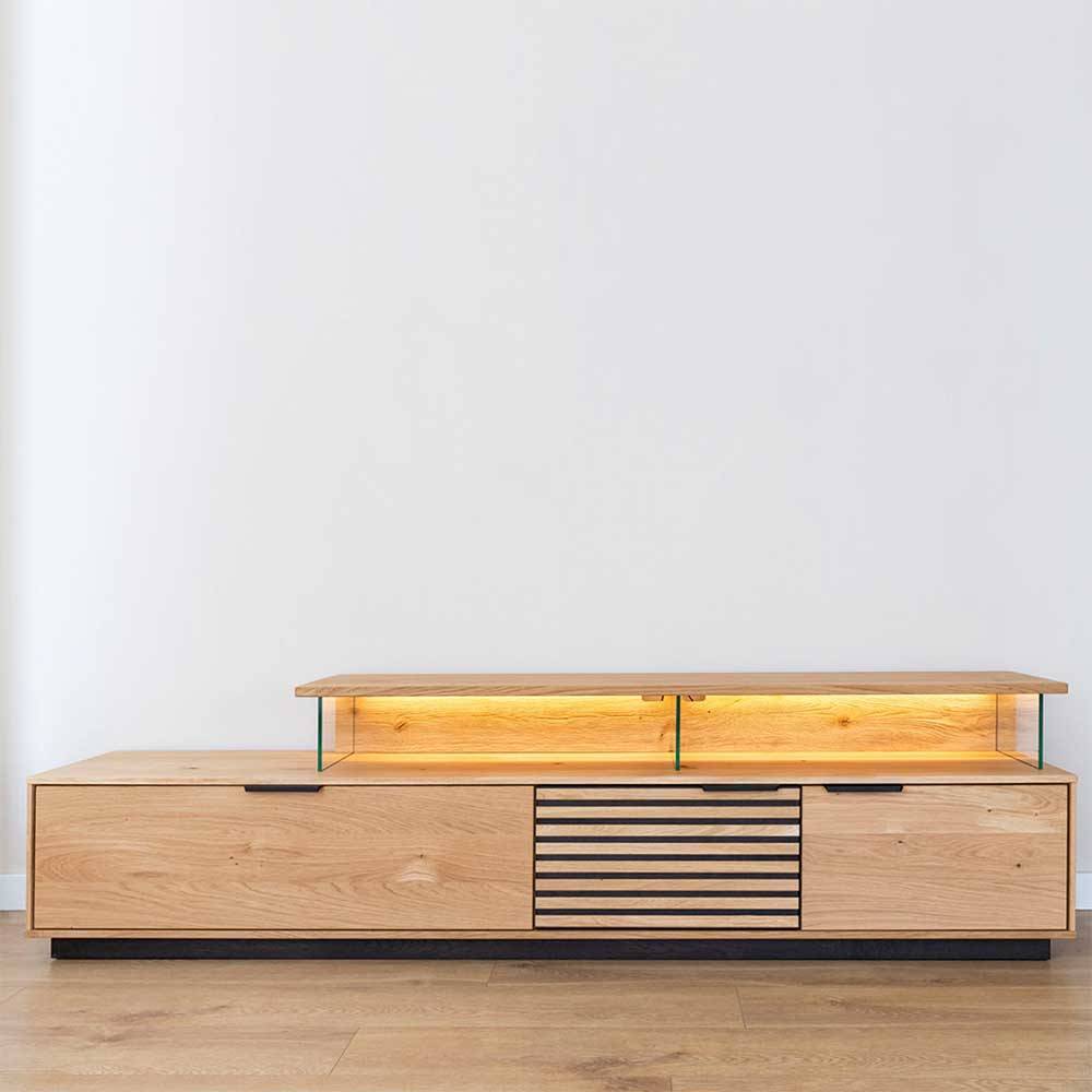 TV Lowboard mit LED aus Eiche Massivholz - Eribella