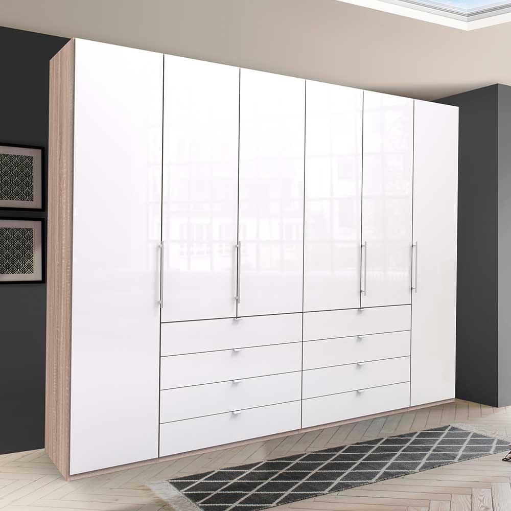 Schlafzimmer Falttürenschrank in Weiß glasbeschichtet - Bosays