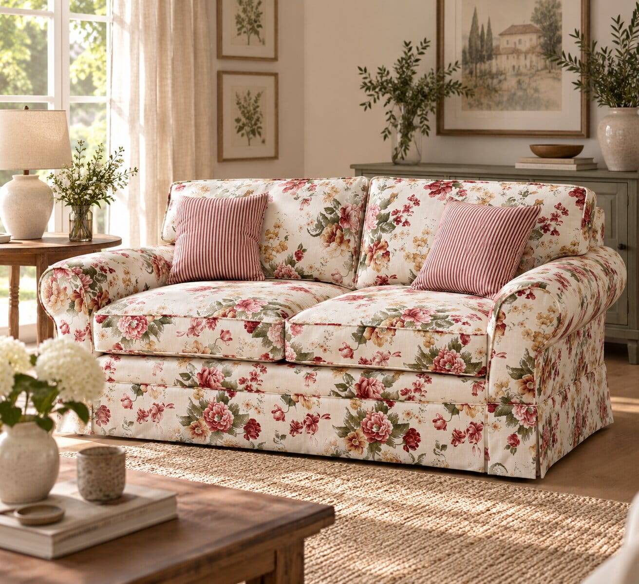 Romantisches Landhaus Sofa mit Blumen Stoff - Telik