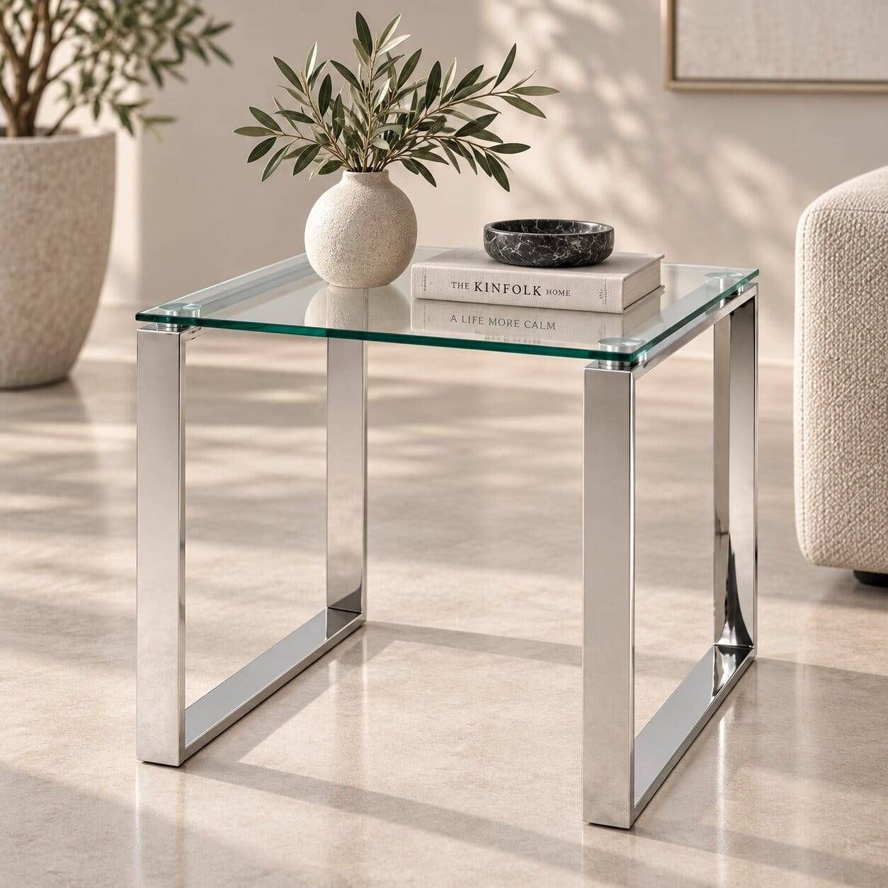 55x55x55 Designtisch mit Glasplatte - Tonico
