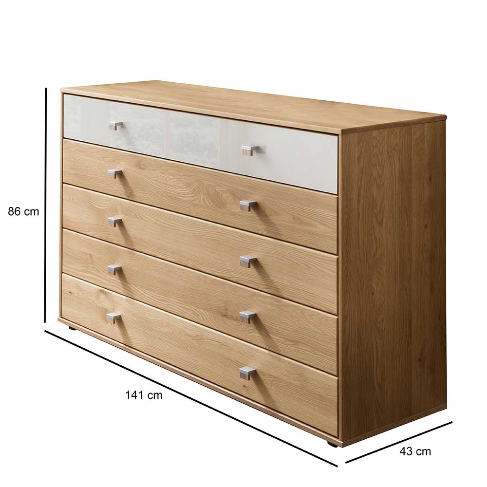 141cm 5 Schubladen Kommode in Eiche & Beige - Emdsiva