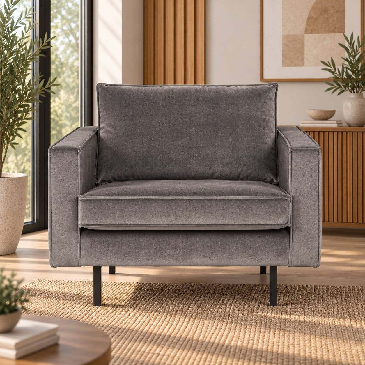 Edler Lounge Sessel mit Samtbezug Museo in Taupe
