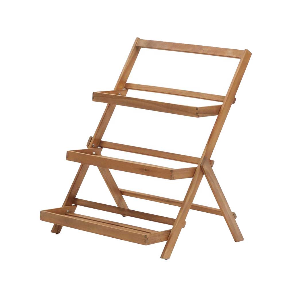Klappbarer Blumenständer aus hellem Holz mit drei Stufen im Treppendesign – Oledra