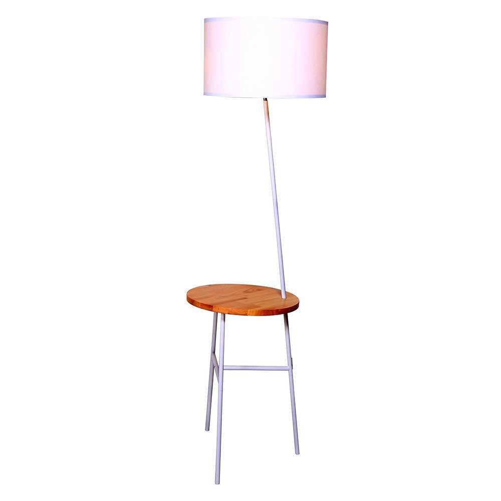 Weiße Stoff Stehlampe mit Ablagetisch - Passenna