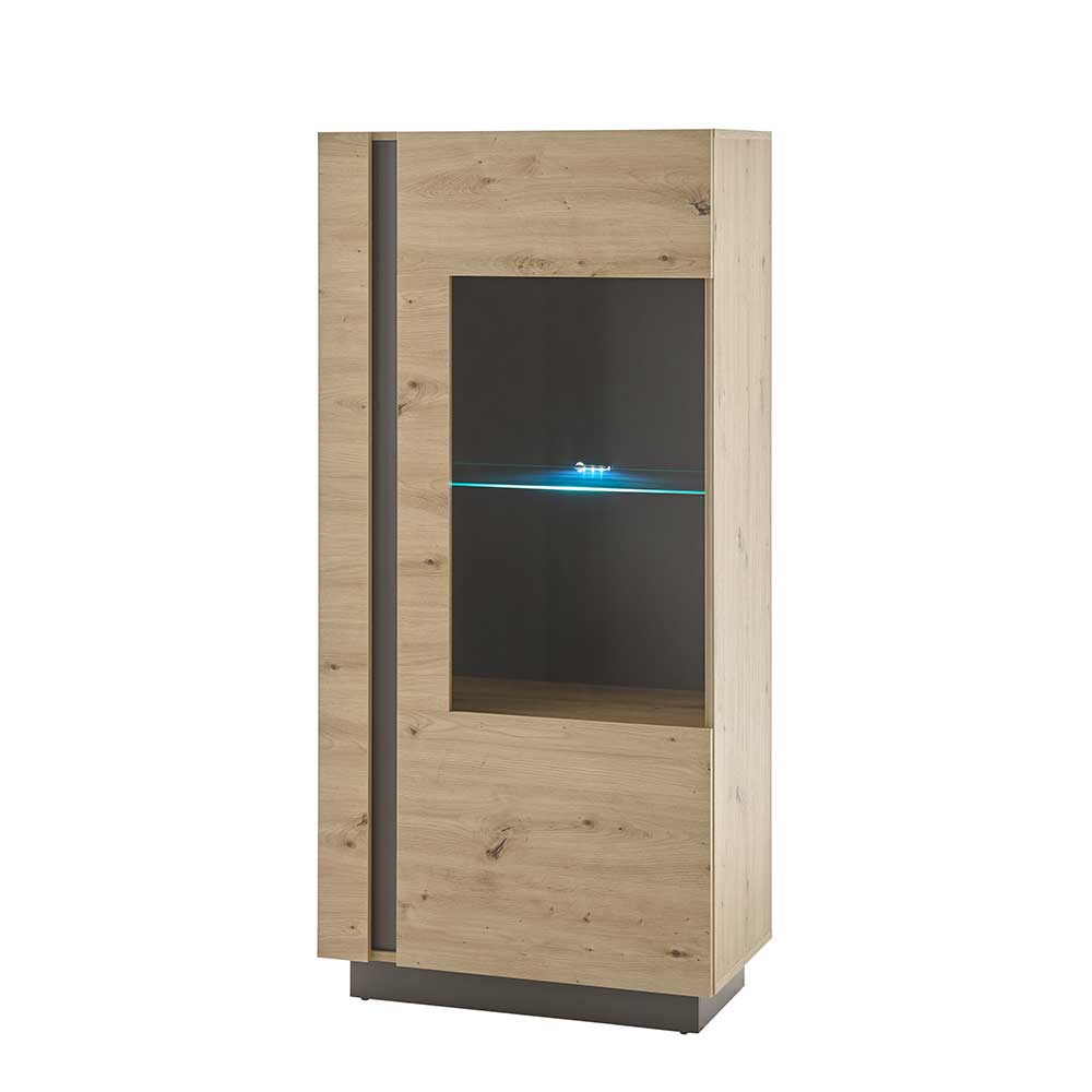 72x154x40 Vitrine in Wildeiche & Dunkelgrau - Lairian