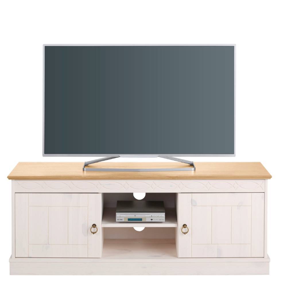 Landhaus TV-Board in Weiß und Kiefer Honig mit TV und Media-Player – Zentra