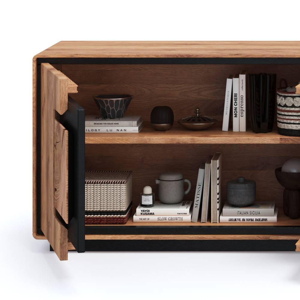 TV Unterschrank mit Hirnholz Applikation - Shipper