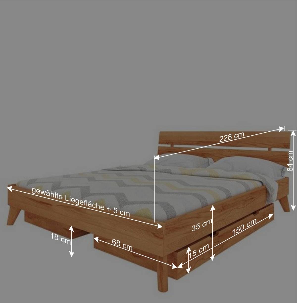 Kernbuche Doppelbett in Natur geölt - Junola III