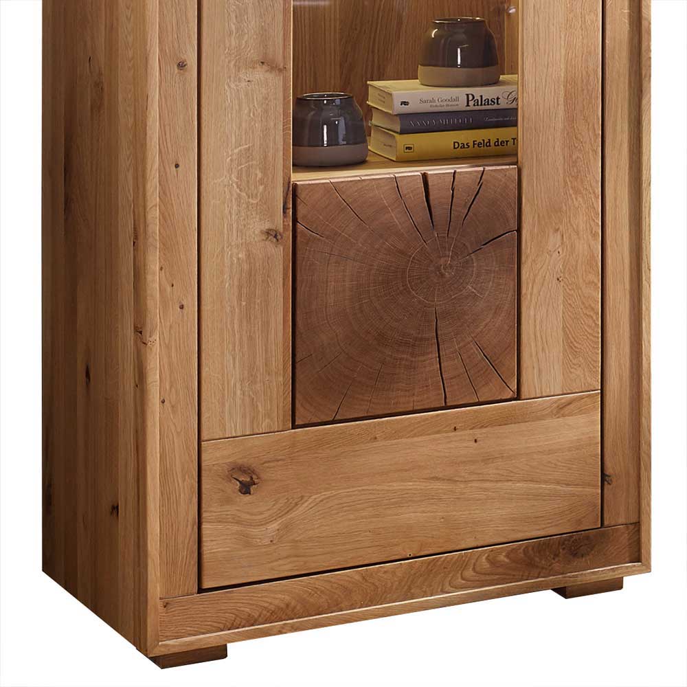 Wildeiche Vitrine Troncon mit 201 cm Höhe