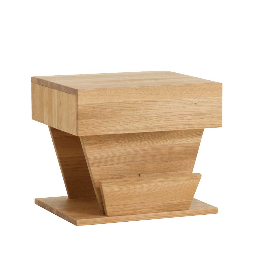 Design Holz Nachttisch mit modernem Zeitungsständer aus massiver Eiche – Zavatraos