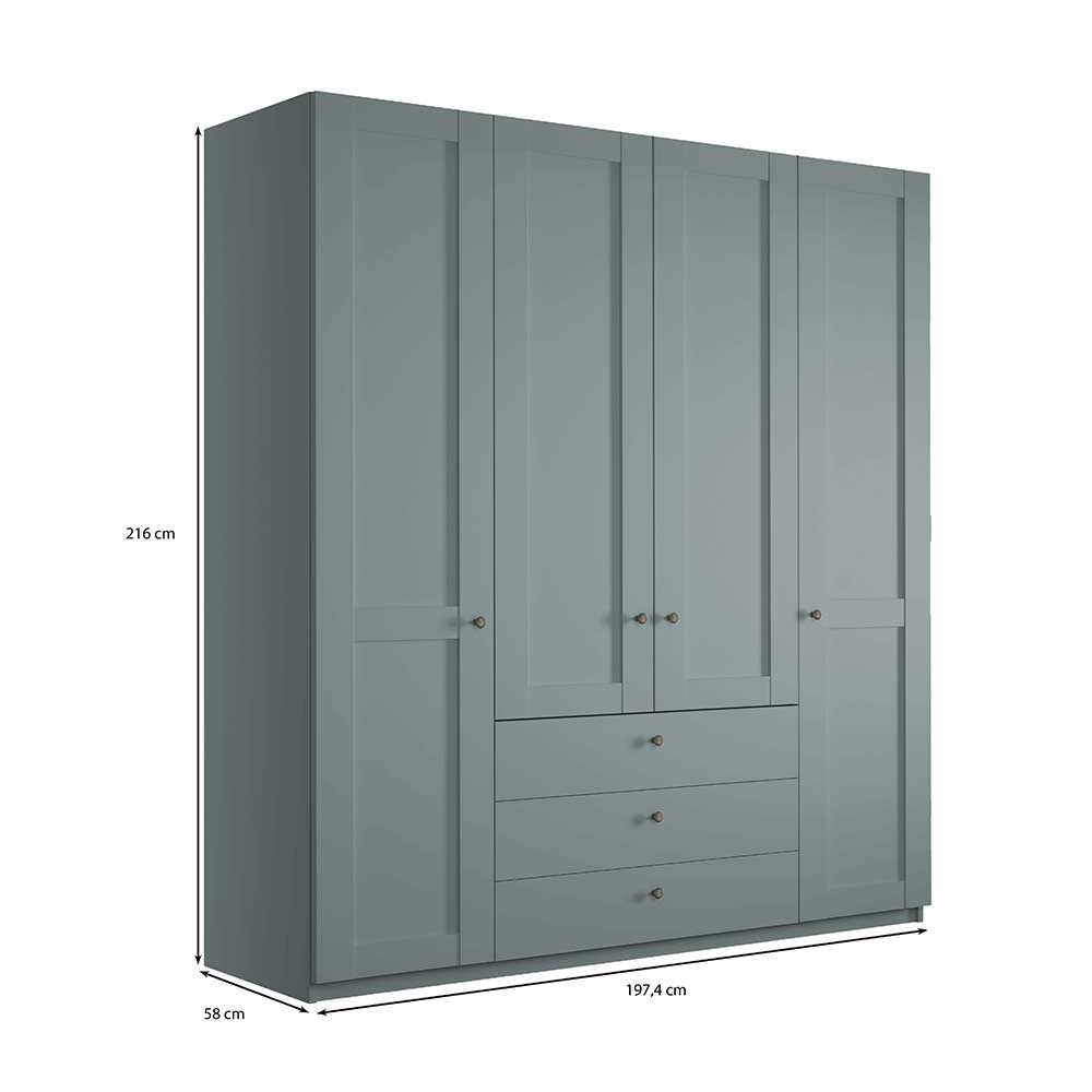 4-türiger Kombi-Kleiderschrank in Graugrün - Rajavo