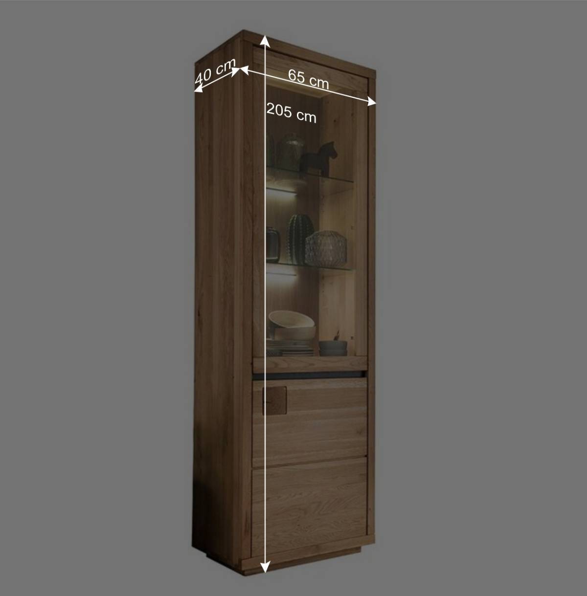 65x205x40 Echtholz Vitrine aus Wildeiche - Embleys