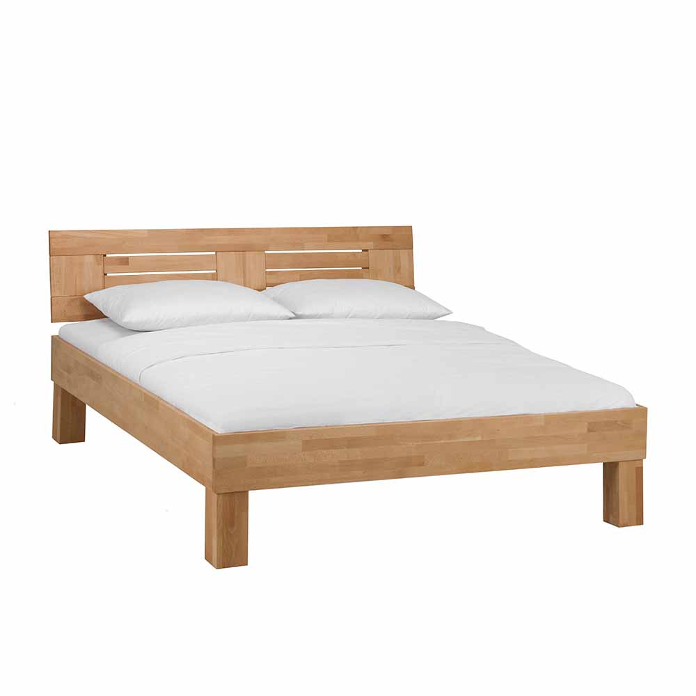 Klar lackiertes Holzbett Thivios aus Buche massiv