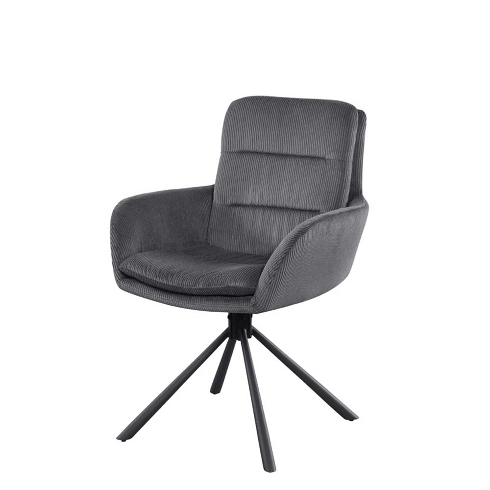 Moderner drehbarer dunkelgrauer Cord Armlehnstuhl für das Esszimmer – Pralina