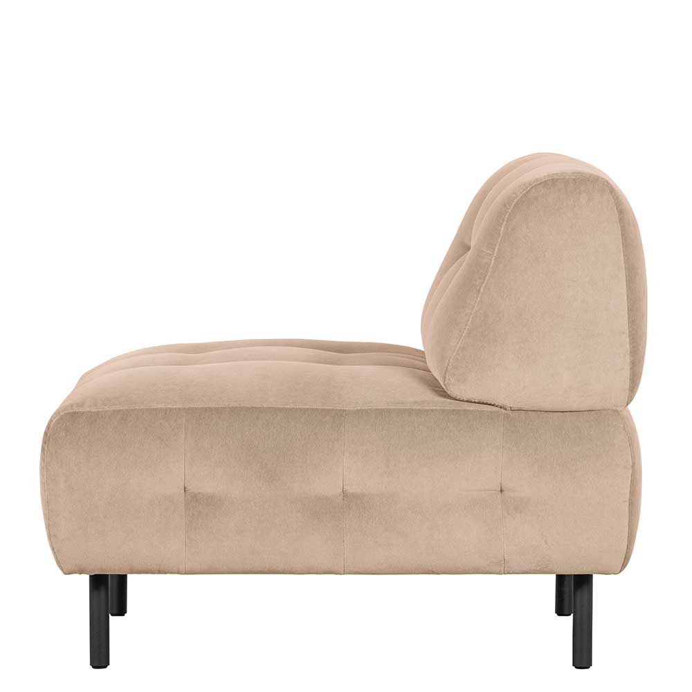 Armloser Sessel in Creme Samt von der Seite mit schwarzen Beinen – Yorano