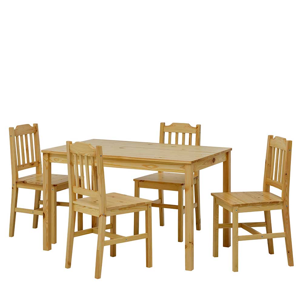 Komplette fünfteilige Essgruppe mit einem Holztisch und vier passenden Holzstühlen für das Speisezimmer – Sortho