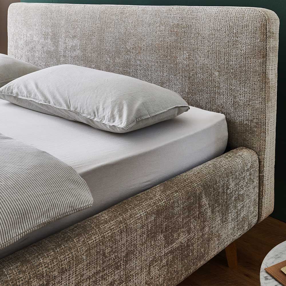 Beigefarbenes Polsterbett mit Bezug aus Boucle - Tudan