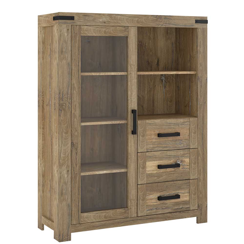 Highboard in Eiche Dunkel mit Glaseinsatz - Hilary