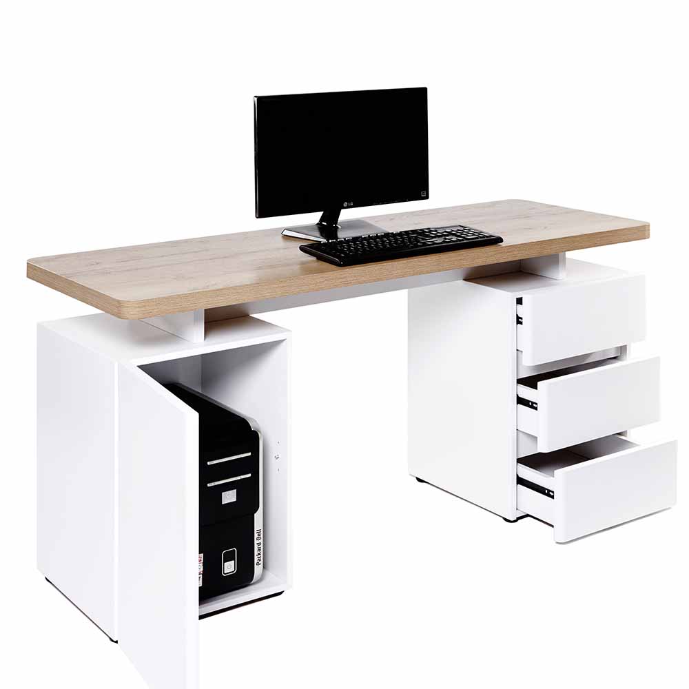 Weißer Computer-Schreibtisch Aragon mit viel Stauraum