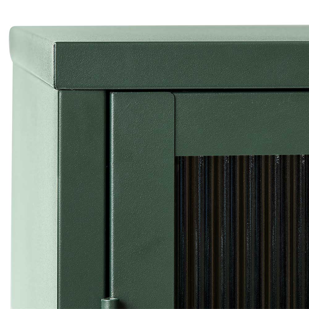 3-türige Stahl Kommode in Dunkelgrün mit Glas - Mela