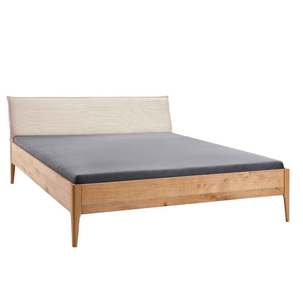 Wildeiche Holzbett mit Cord-Kopfteil - Babahira