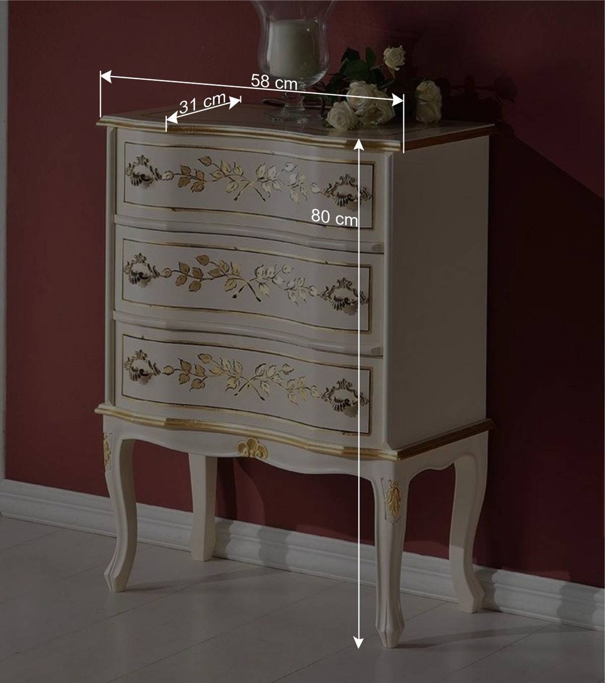 58x80x31 Barock Kommode mit drei Schubladen - Iviada