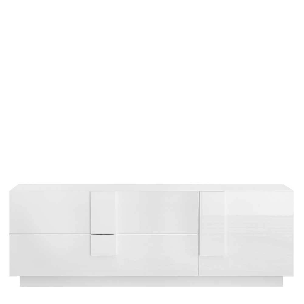 Weiße Hochglanz TV Kommode mit minimalistischem Design und klarer Frontansicht – Kerym