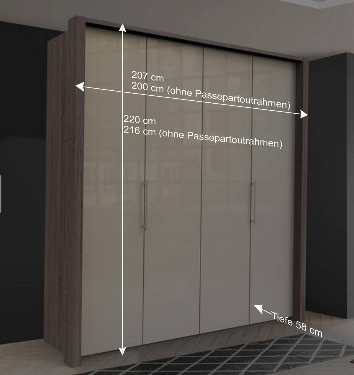 2-türiger Falttürenschrank in Creme Glas - Vergil