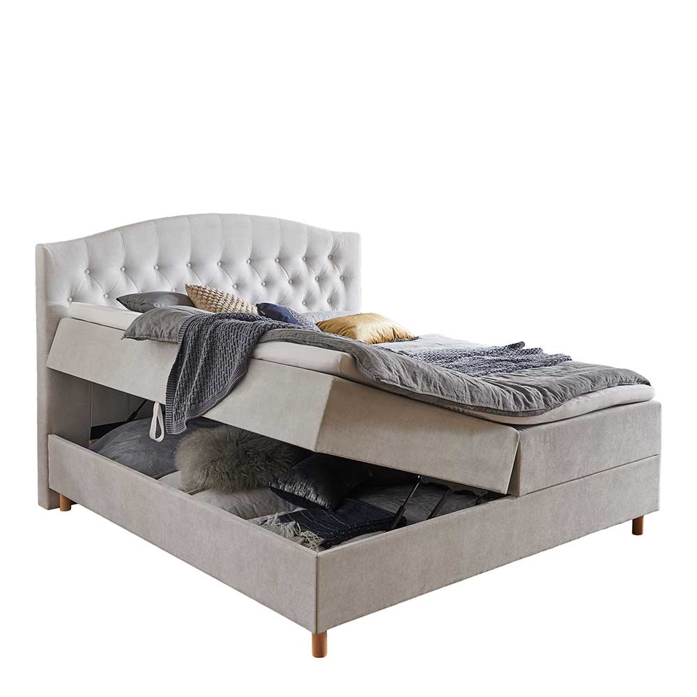 Komplettes Bett mit Bettkasten in Hellgrau Stoff - Zyorenica