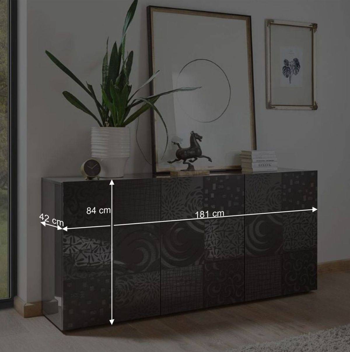 3-türiges Sideboard in Grau Glanz lackiert - Ipatal
