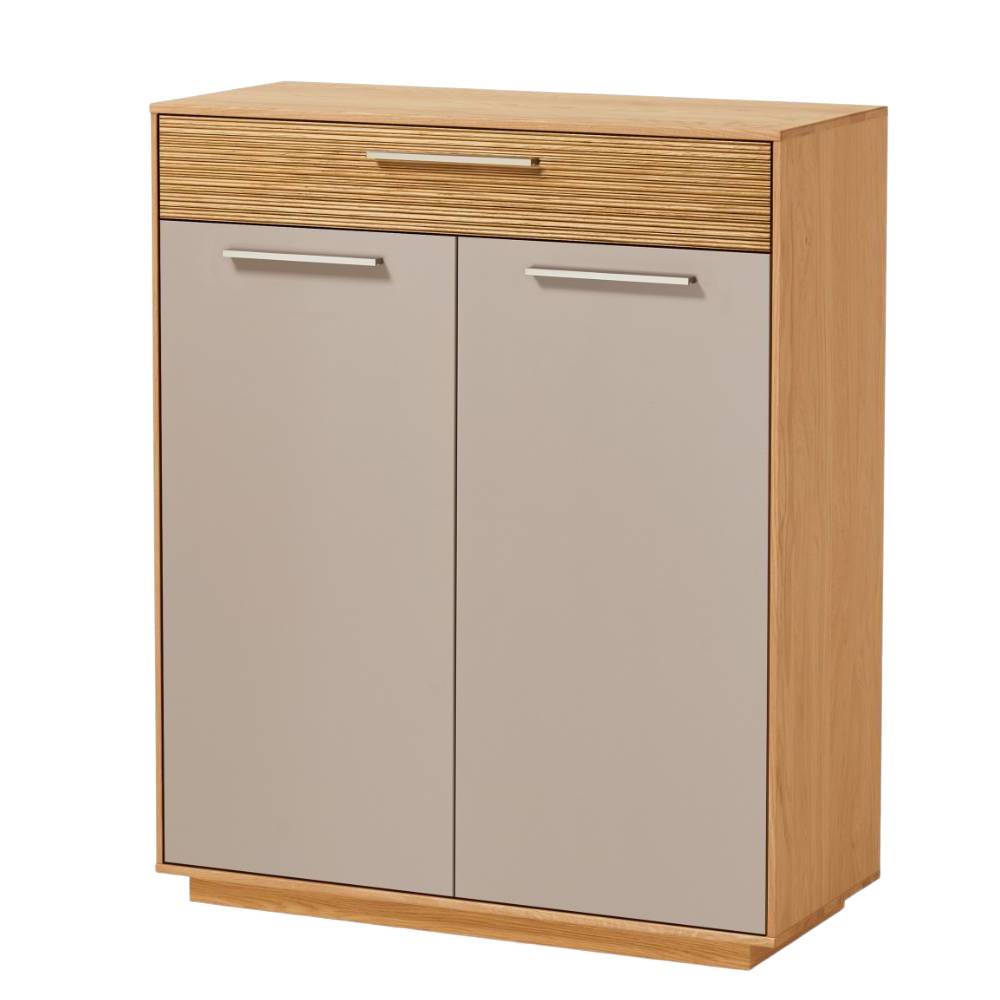 Modernes Dielen Vertiko in Taupe mit geriffelter Holzschublade und zwei Türen für den Flur – Barcelos