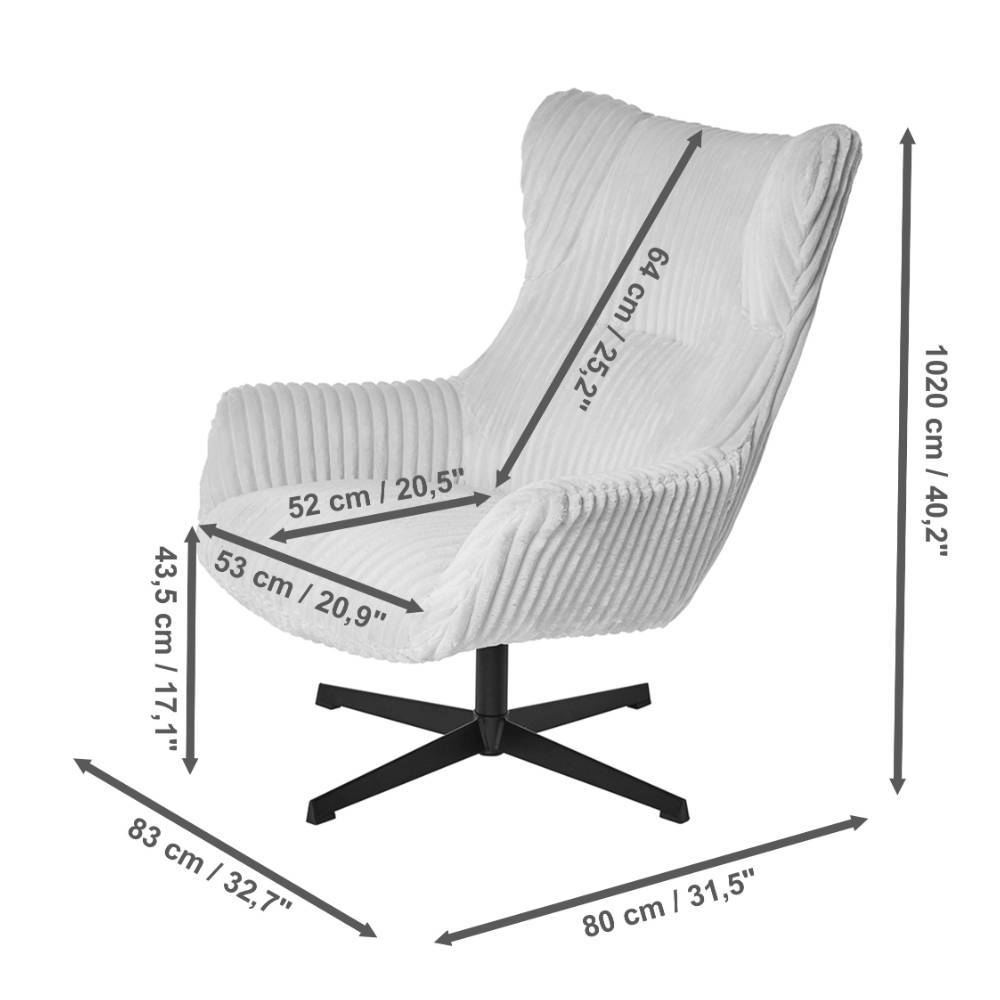 Drehbarer Designsessel in Offwhite Breitcord - Casir