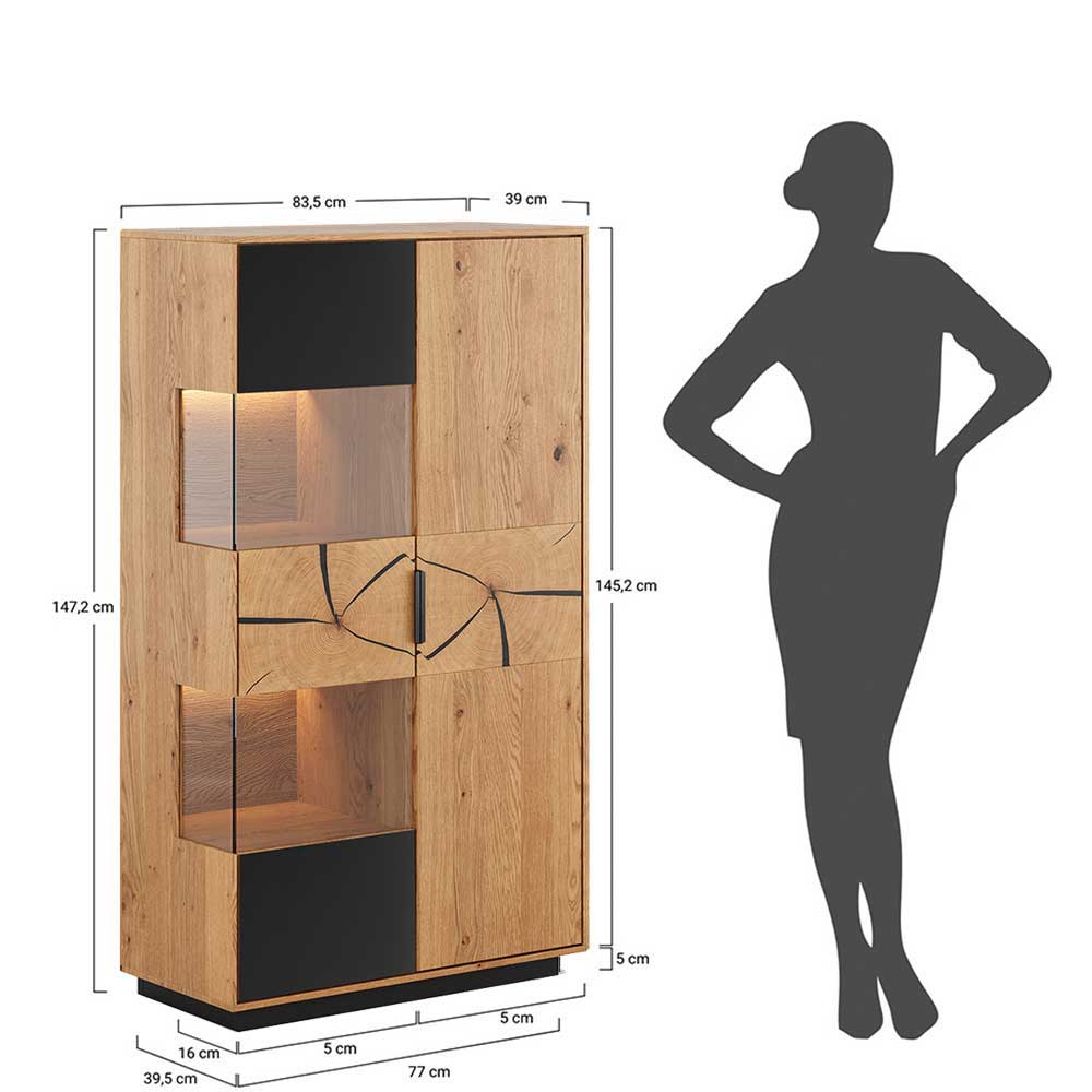 Highboard Vitrine aus Eiche und Glas - Masicuri