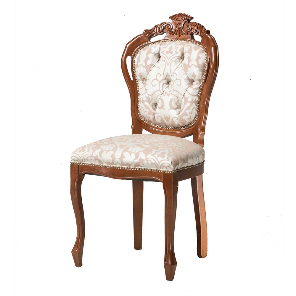 Design Barockstuhl 2er Set mit Holzrahmen, gepolstertem Sitz und Rückenlehne in Ornament Muster – Sugora