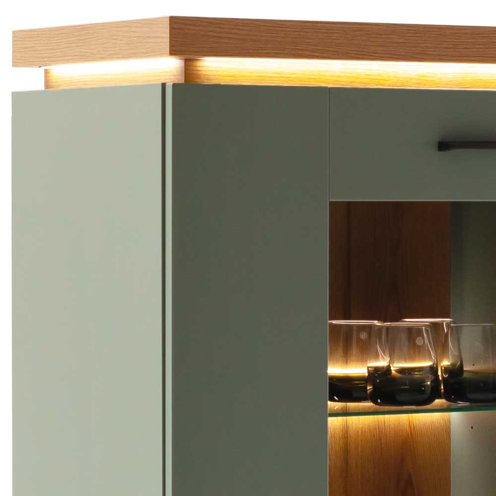 Highboard Vitrine in Graugrün und Eiche - Kwin