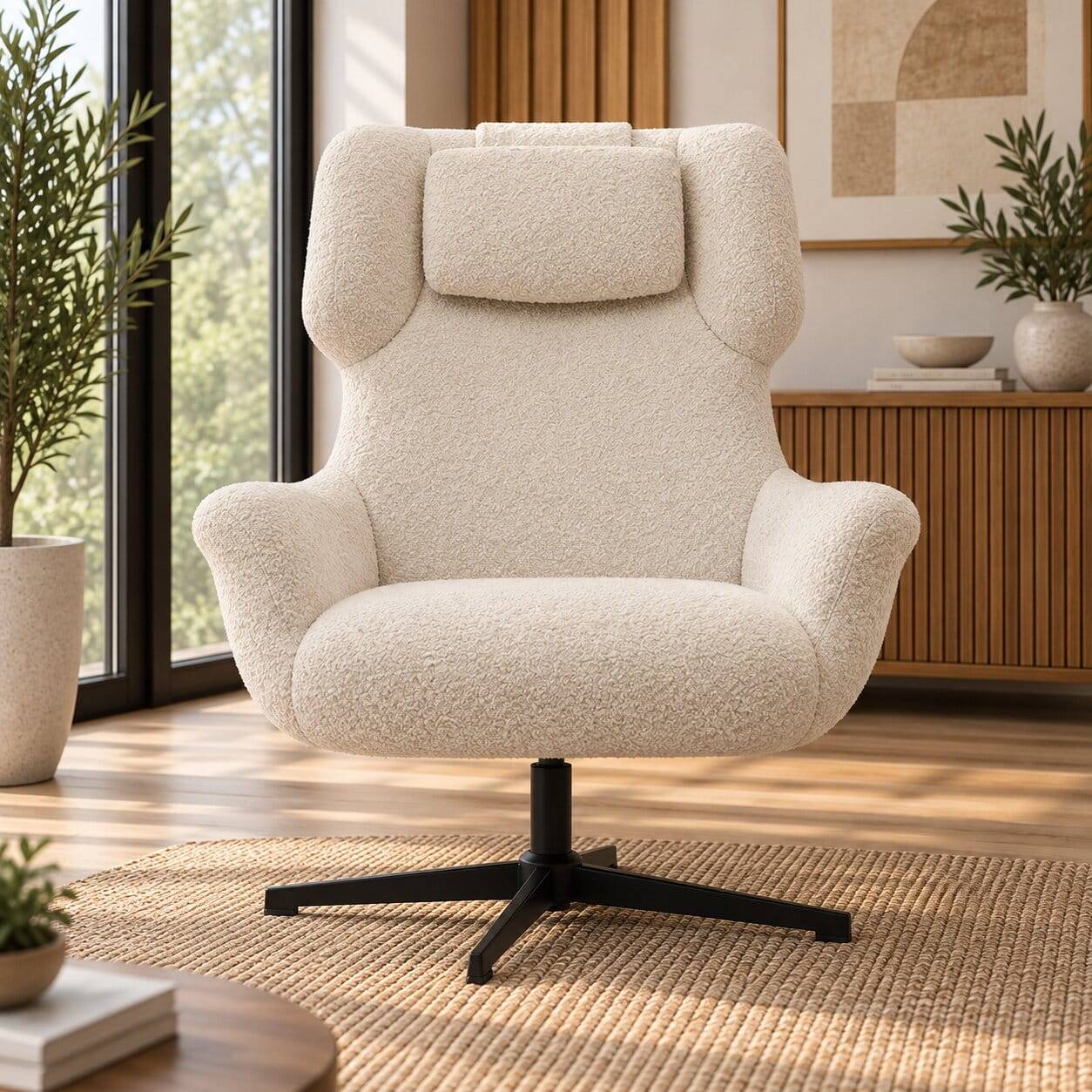Boucle Polstersessel mit Drehgestell - Cacillo