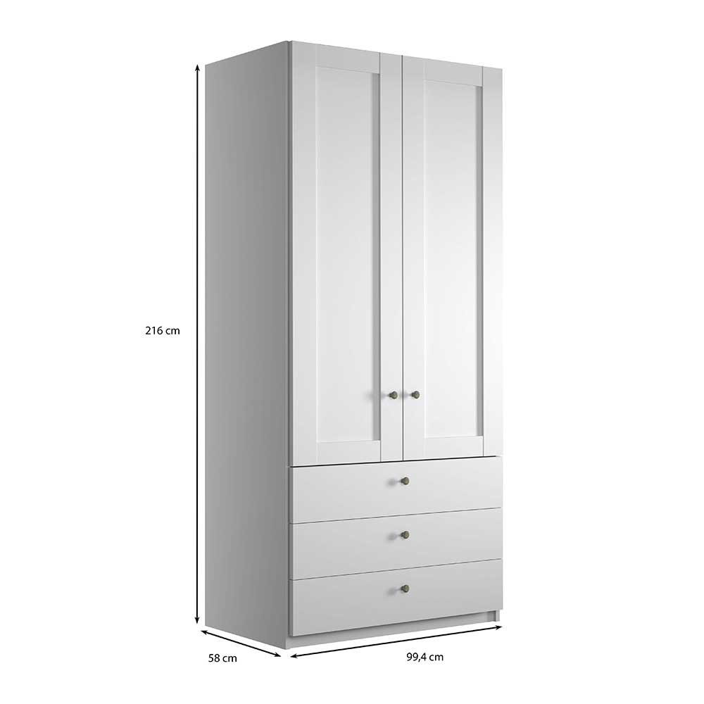 100cm Kleiderschrank mit 2 Türen & 3 Schubladen - Flinn
