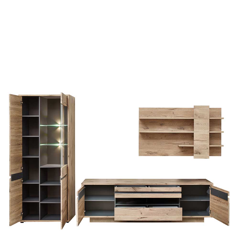 Holzoptik TV Anbauwand Set - Zelio (dreiteilig)