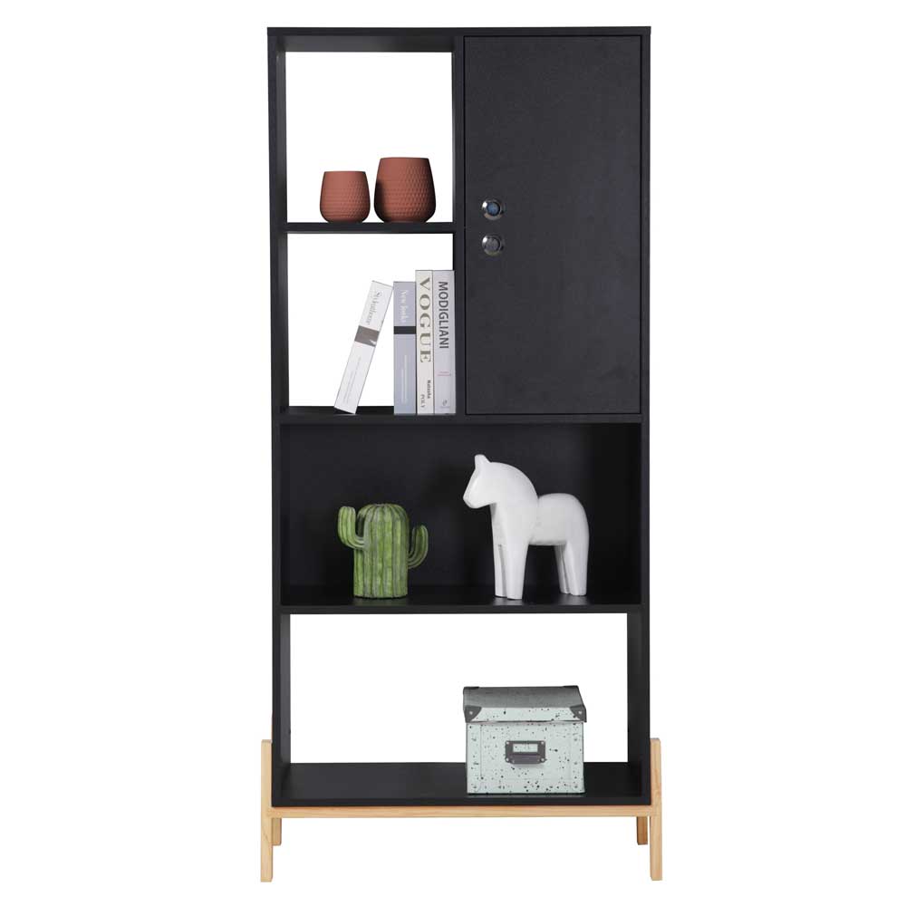 73x154x44 Regal in Schwarz & Pinie - Montpa