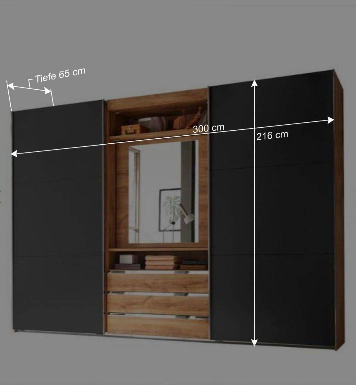 Kombi-Kleiderschrank mit offenen Fächern - Bafata