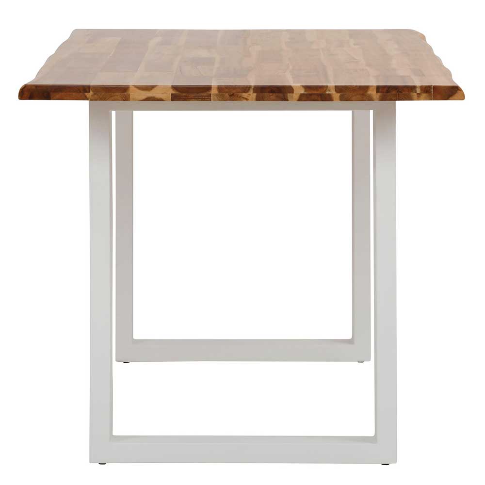 140x85 Akazie Holztisch mit weißem Bügelgestell - Ohson