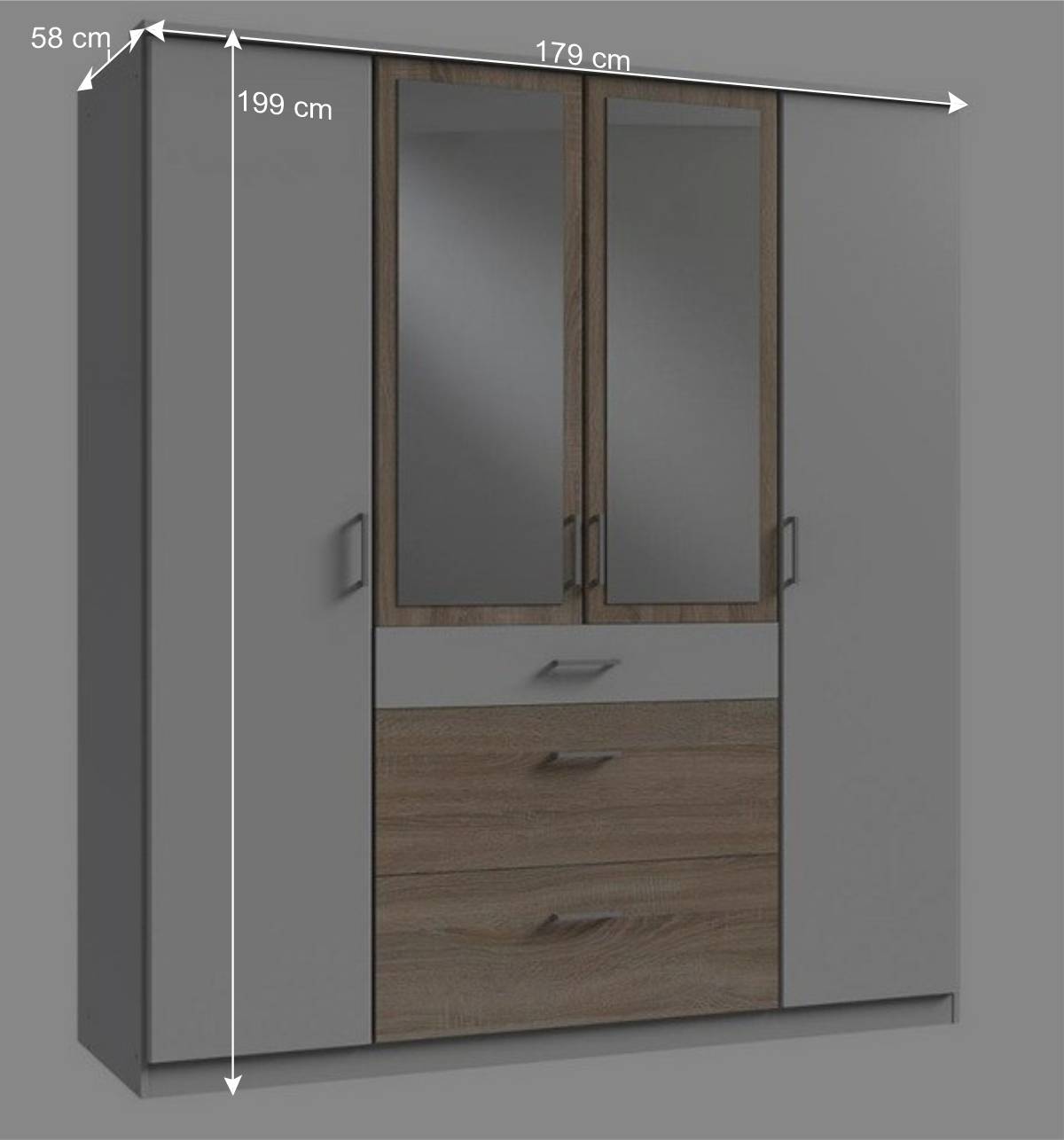 Kleiderschrank in Weiß und Eiche Sägerau Dekor - Magdelan I
