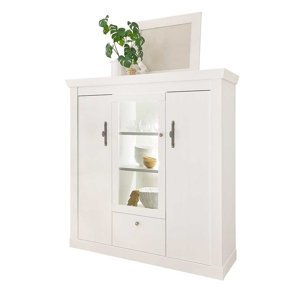 Highboard Vitrine in weißer Holzoptik Pinie - Liancos