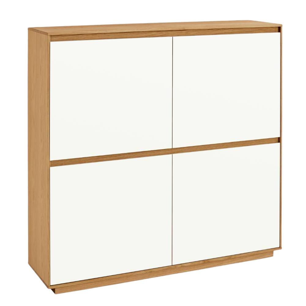Modernes 4-türiges Flur-Highboard zweifarbig in Weiß und Holzoptik – Pablona