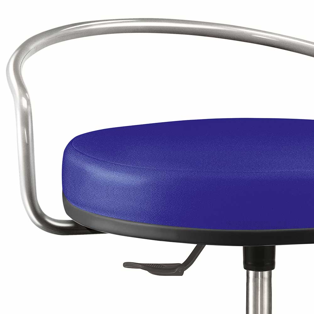 Blauer Kunstleder Drehhocker mit ergonomischer Rückenlehne und Hebel zur Höhenverstellung – Balanza
