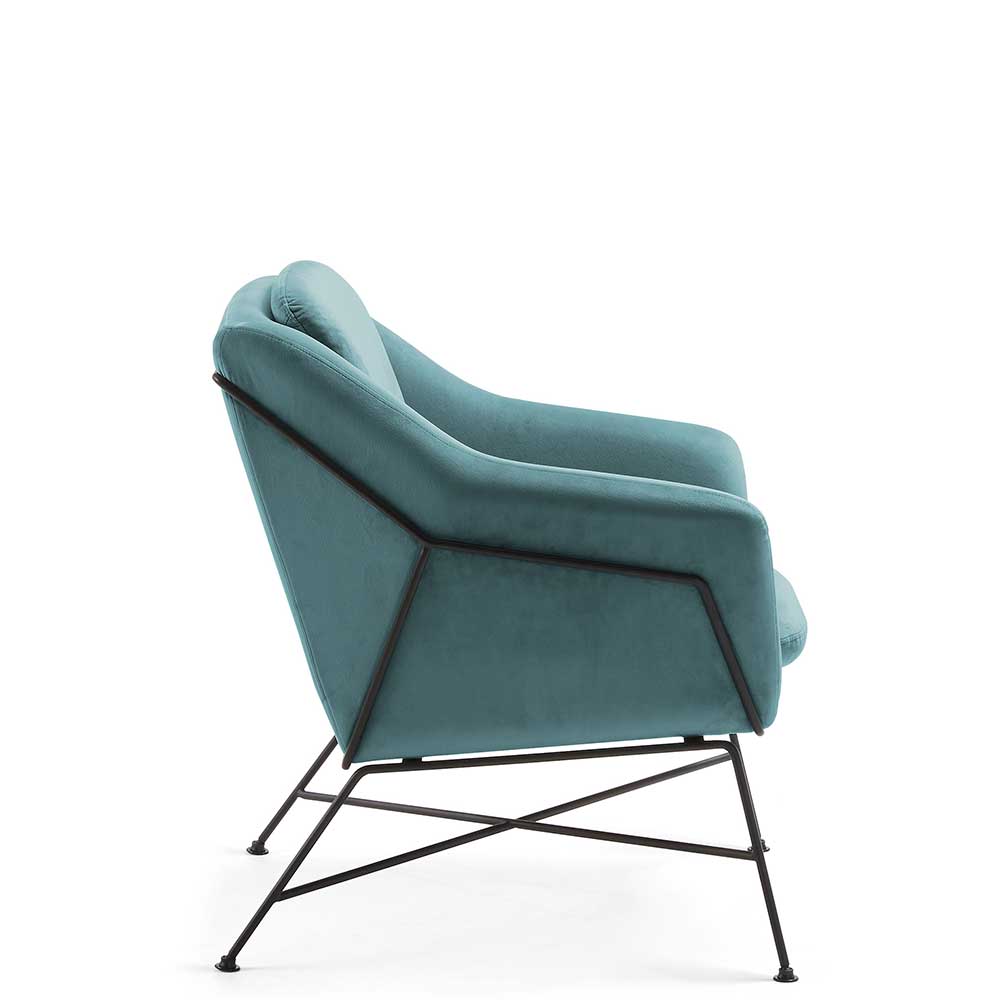 Lounge Sessel in Blau Petrol Samt - Bluemento