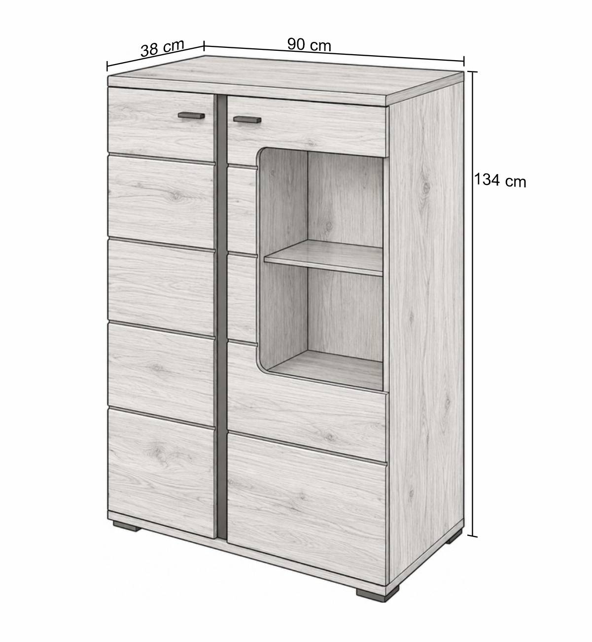 Highboard Vitrine mit LED Beleuchtung - Latenda