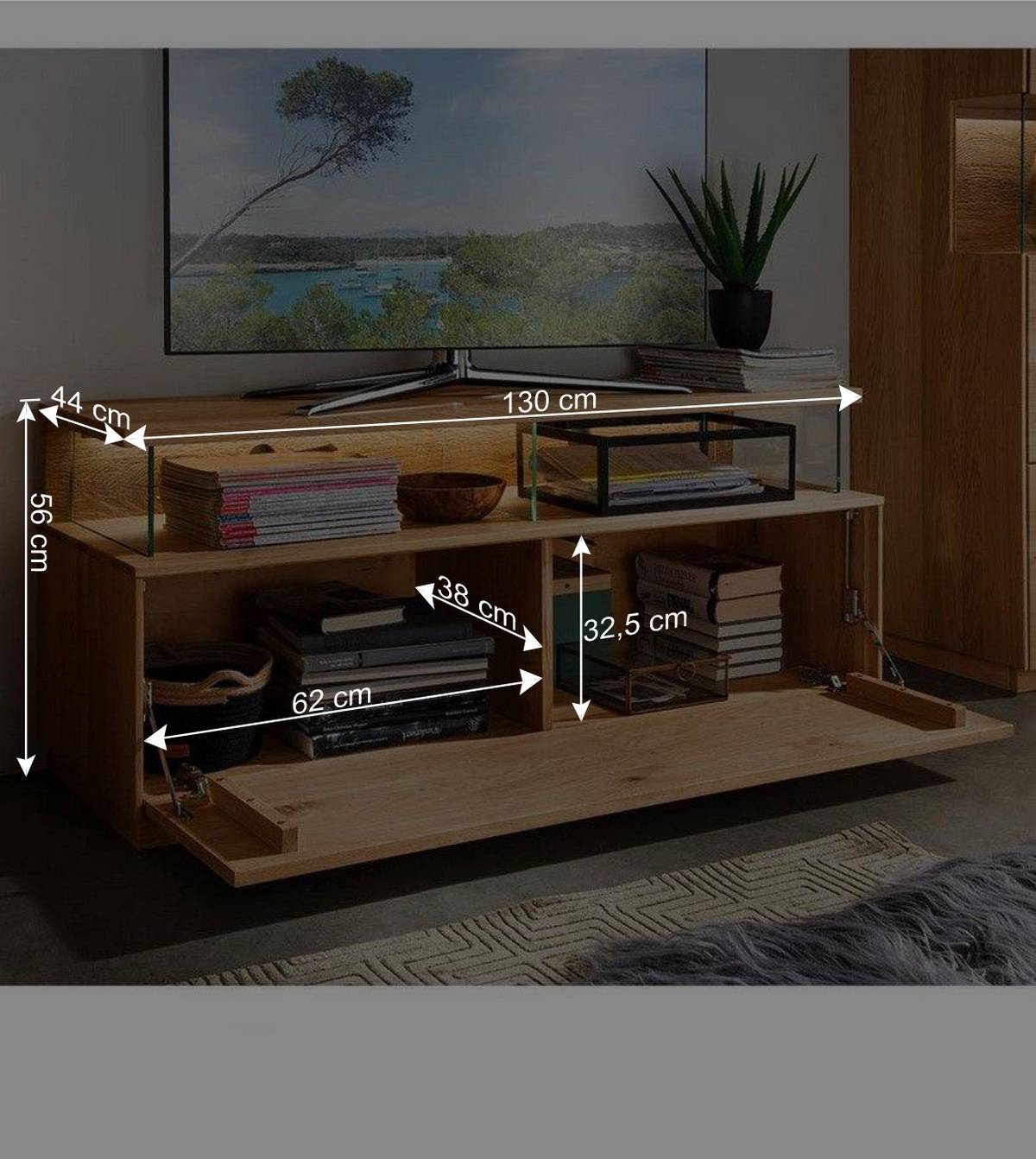 TV Bank aus Wildeiche Massivholz - Millena