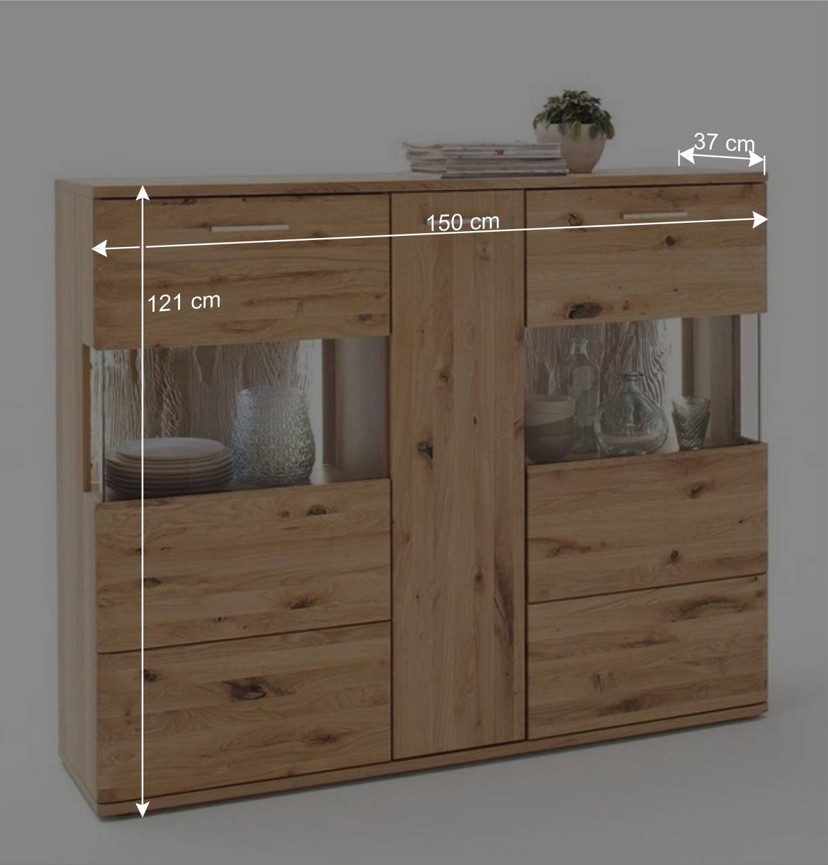 Eiche Bianco Highboard mit Glas-Einsätzen - Crokas